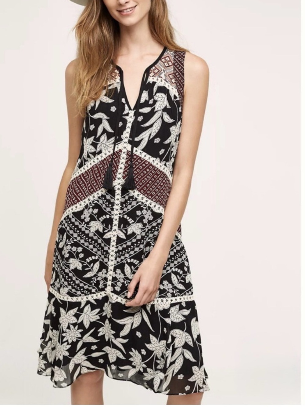 Anthropologie Floreat Grasslands Embroidered Lace Floral Midi Dress size 6 EUC